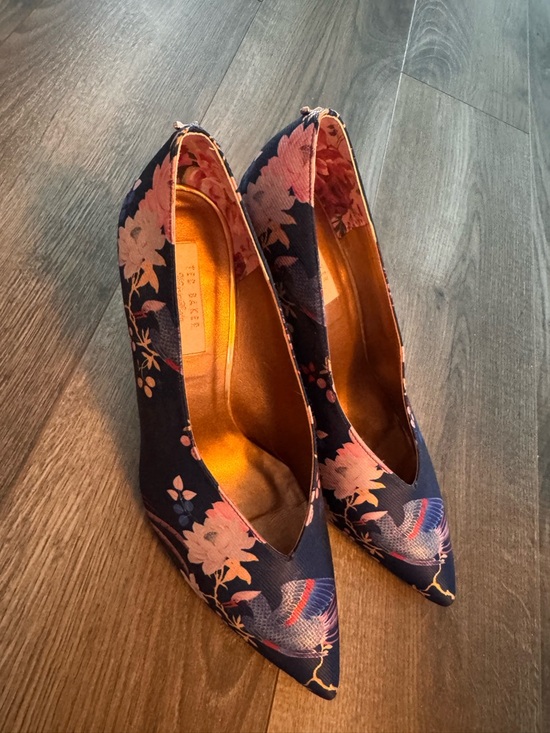 Ted Baker London Shoes - Ted Baker London Navy Floral Pointed Pumps with Pink Accents